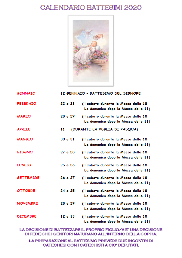 Calendario Battesimi 2020 Parrocchia San Francesco D Assisi calendario battesimi 2021